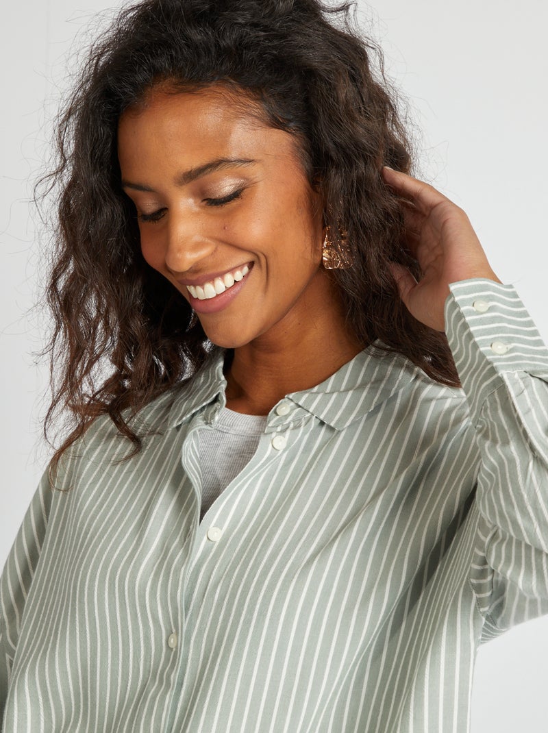 Chemise à manches longues rayée Vert - Kiabi