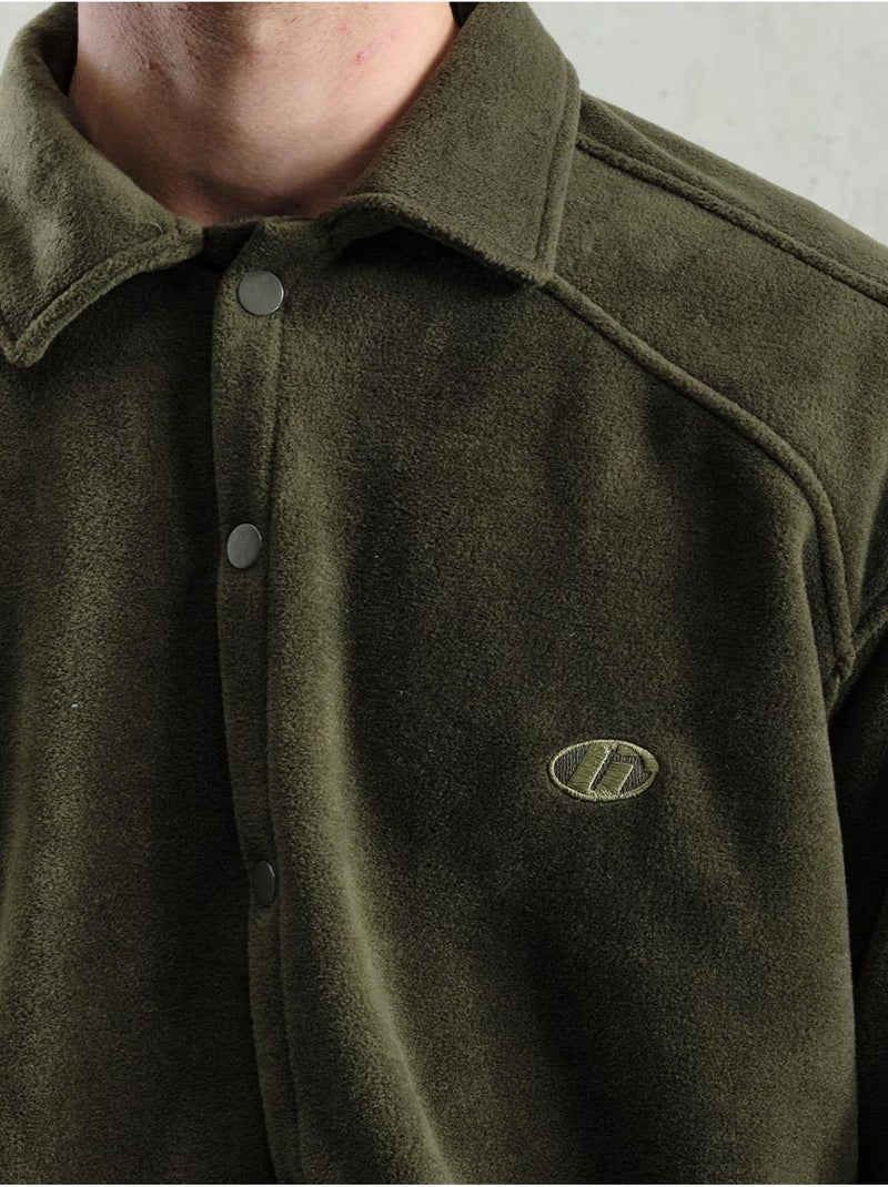 Chemise à manches longues texturée comfort fit avec broderie giesto Kaki - Kiabi