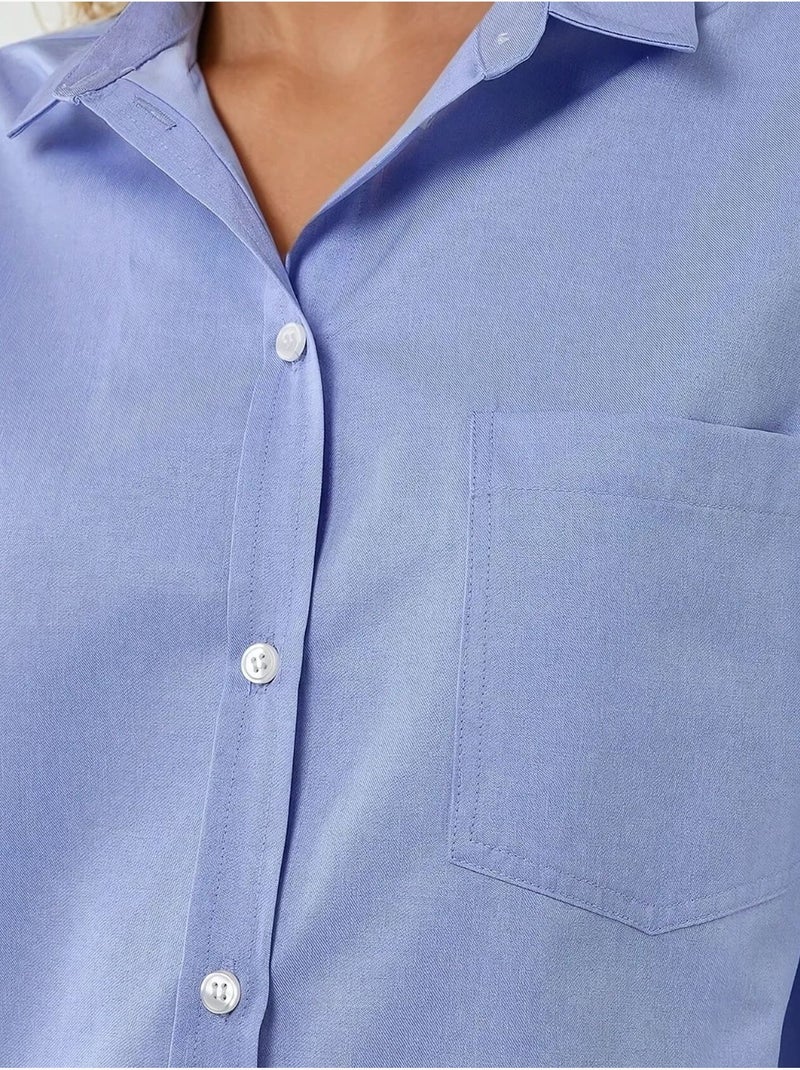 Chemise à manches longues texturée coupe classique, toucher lin Bleu - Kiabi