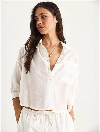 Chemise à manches mi-longues et poche unique bianco lucci