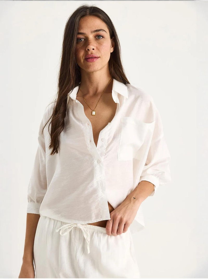Chemise à manches mi-longues et poche unique bianco lucci Blanc - Kiabi