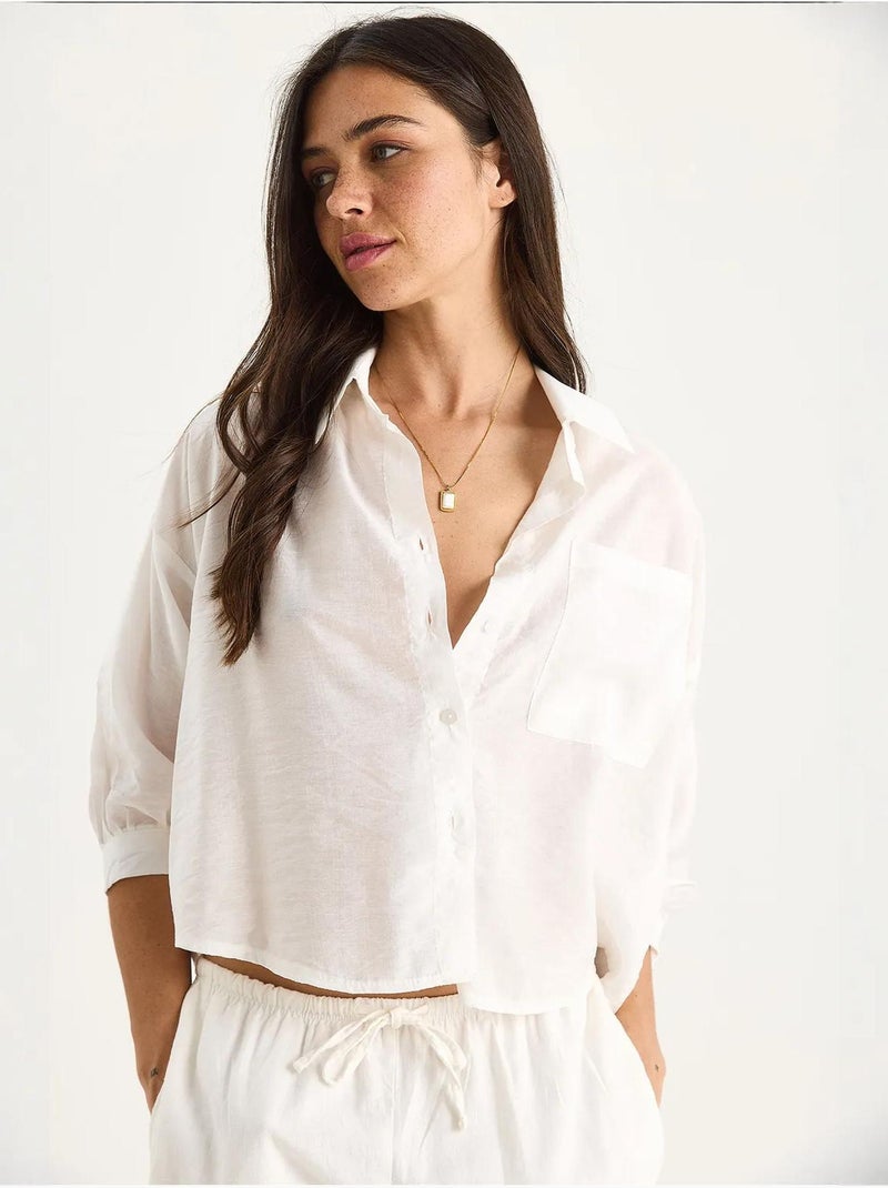 Chemise à manches mi-longues et poche unique bianco lucci Blanc - Kiabi