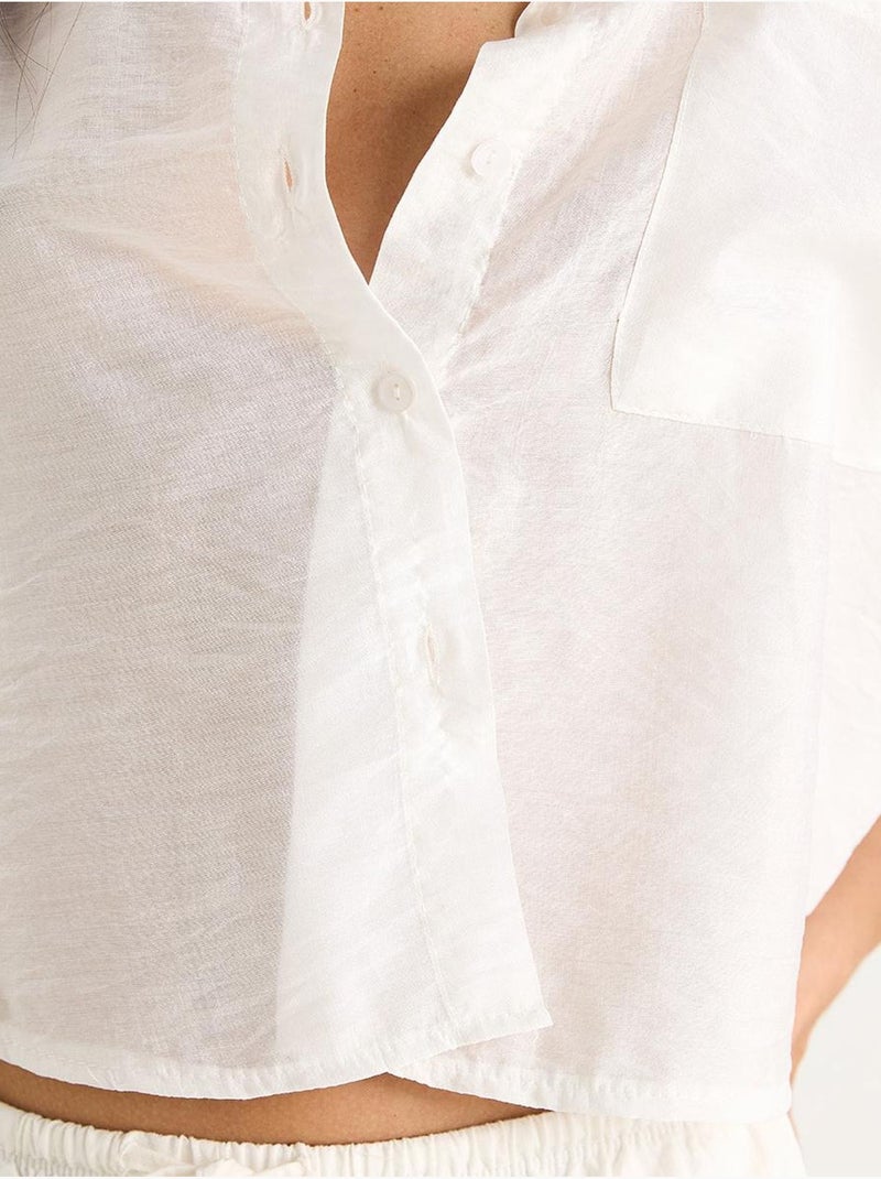 Chemise à manches mi-longues et poche unique lucci Blanc - Kiabi