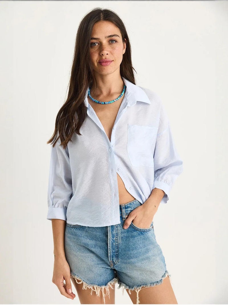Chemise à manches mi-longues et poche unique lucci Bleu ciel - Kiabi