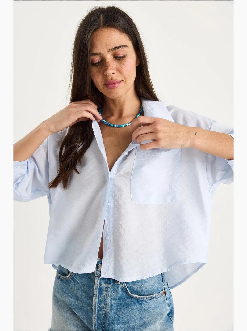 Chemise à manches mi-longues et poche unique lucci Bleu ciel - Kiabi