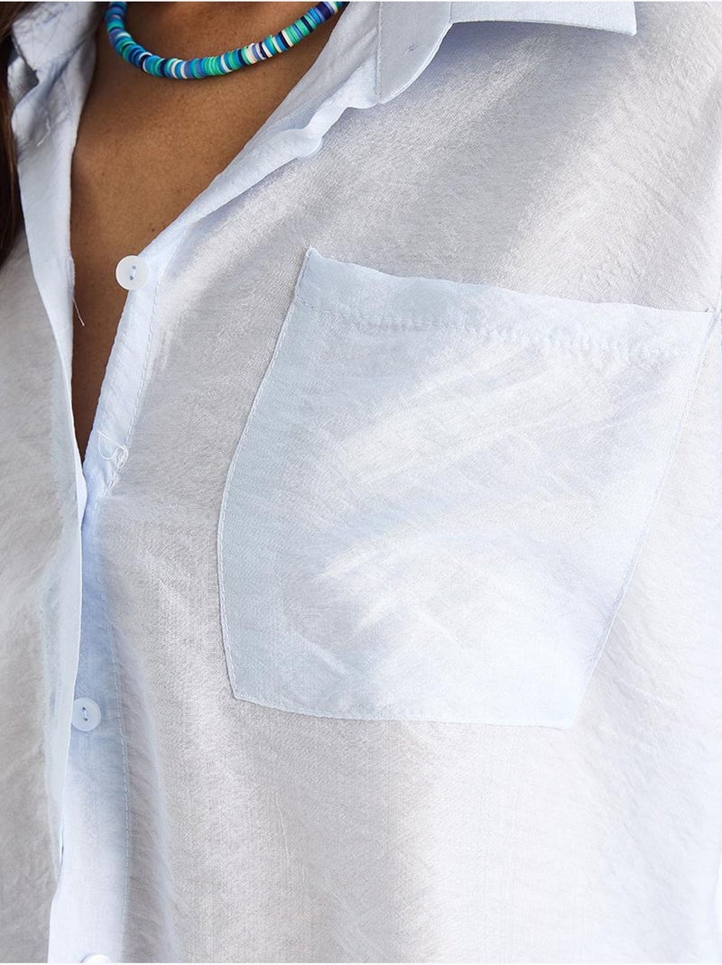 Chemise à manches mi-longues et poche unique lucci Bleu ciel - Kiabi