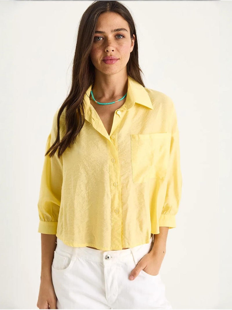 Chemise à manches mi-longues et poche unique lucci Jaune citron - Kiabi