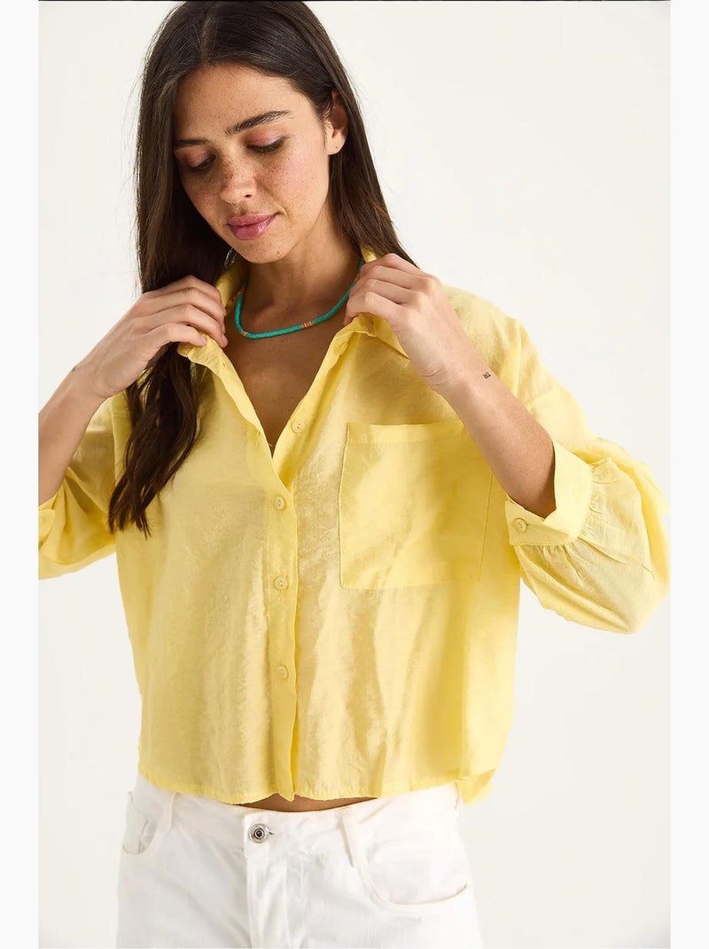 Chemise à manches mi-longues et poche unique lucci Jaune citron - Kiabi