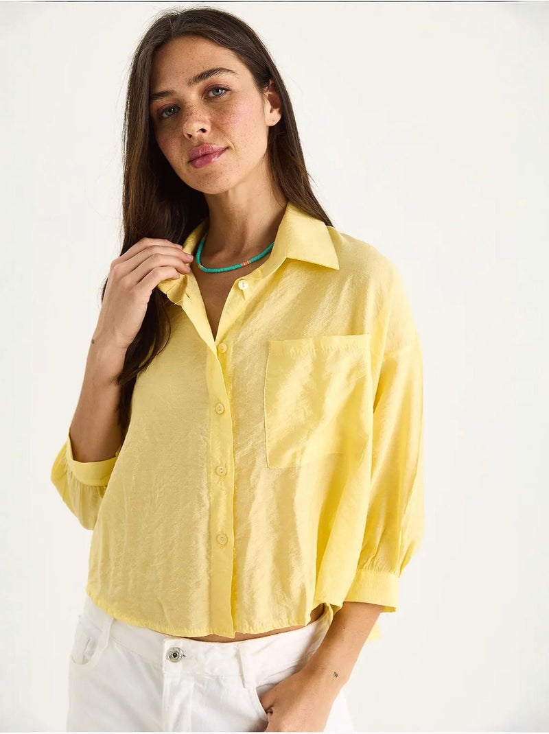 Chemise à manches mi-longues et poche unique lucci Jaune citron - Kiabi