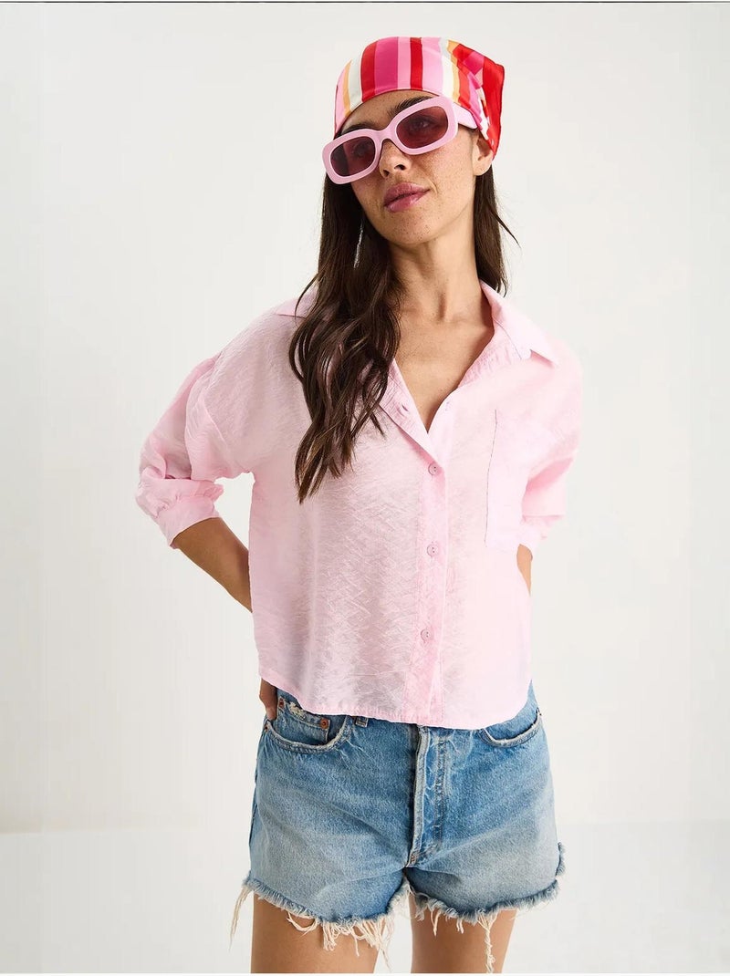 Chemise à manches mi-longues et poche unique lucci Rose clair - Kiabi
