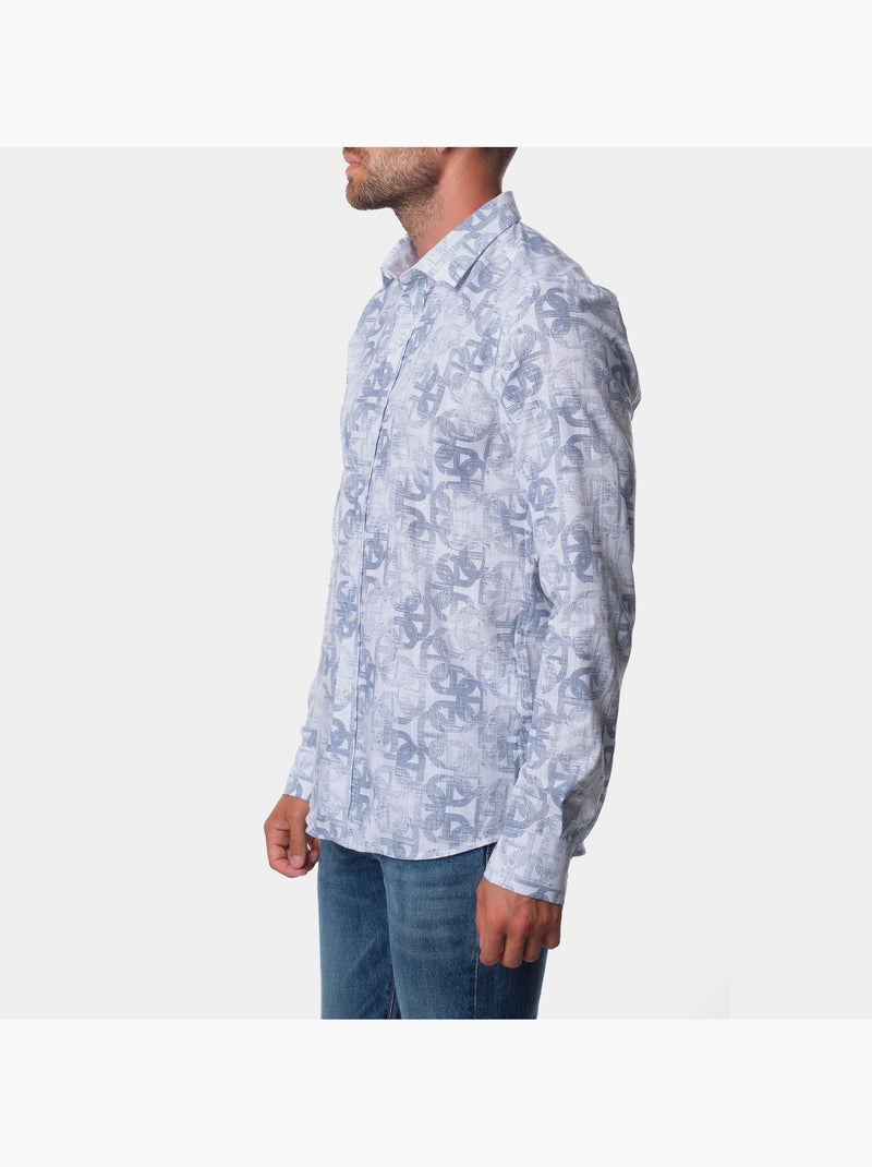 Chemise à motif manches longues Bleu - Kiabi