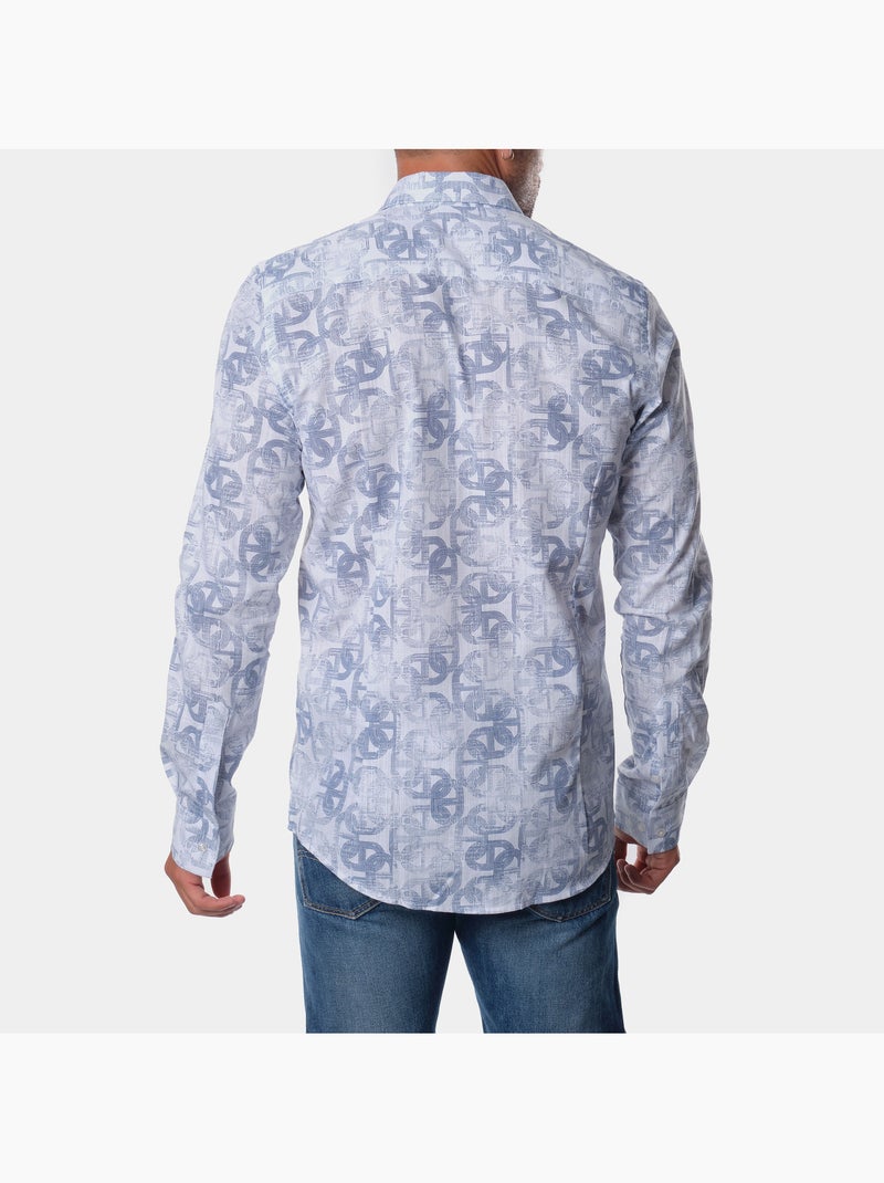 Chemise à motif manches longues Bleu - Kiabi