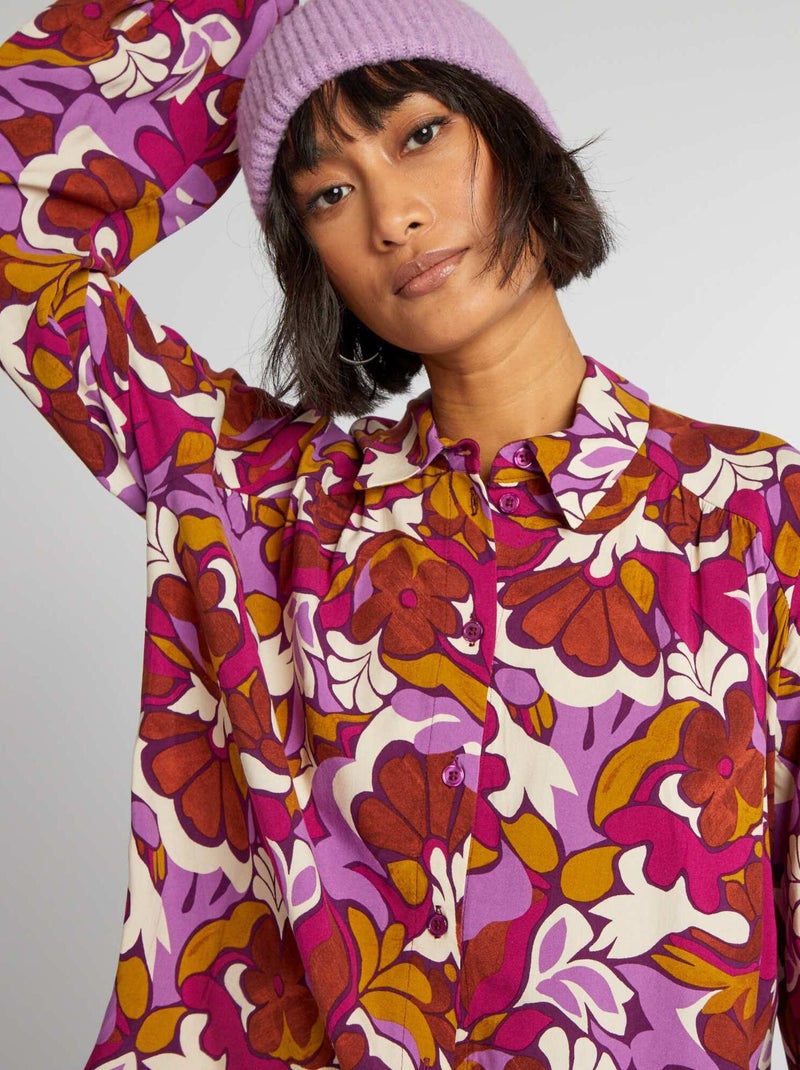 Chemisier à Motifs Orange Pour Femme Rabe - Coupe Ample Viscose Écologique Col V