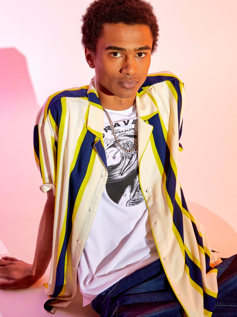 Chemise à motifs fluide et légère Blanc/jaune/bleu - Kiabi