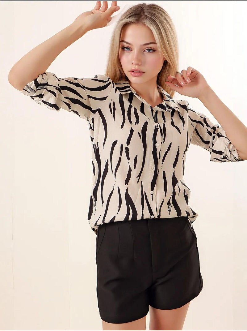 Chemise à motifs graphiques bdart Beige naturel - Kiabi