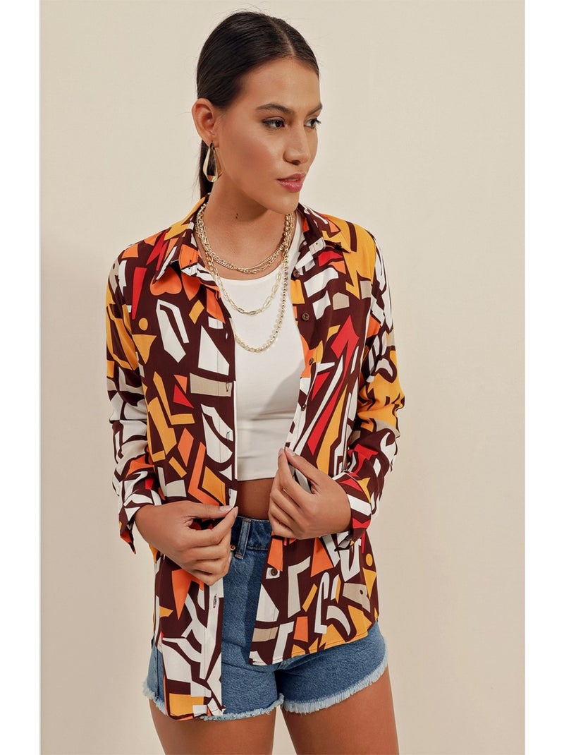 Chemise à motifs Graphiques Marron - Kiabi