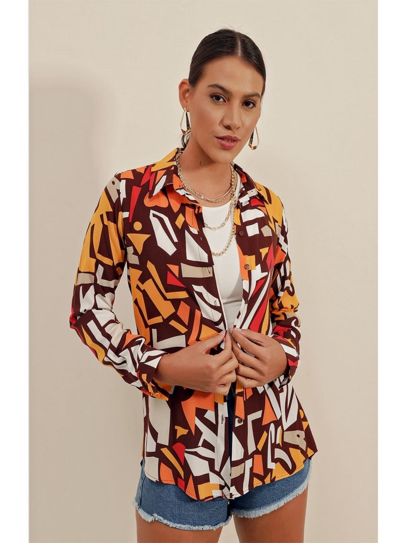 Chemise à motifs Graphiques Marron - Kiabi