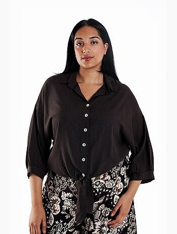 Chemise à nouer en lin et viscose unie PAPRIKA
