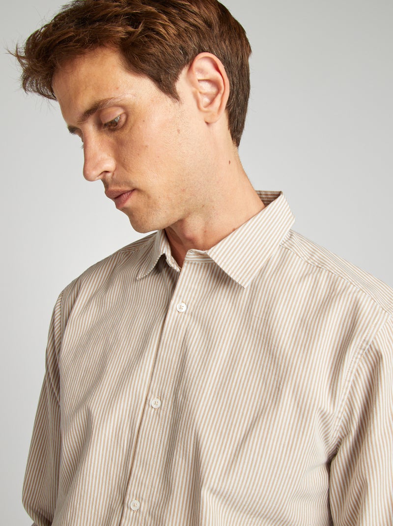 Chemise à rayures beige - Kiabi