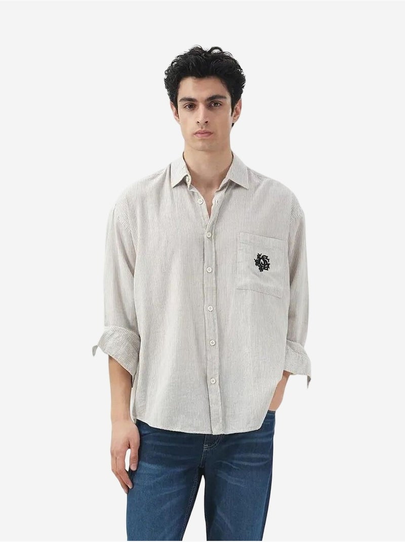 Chemise à rayures en coton, tissage velours giesto Blanc cassé - Kiabi