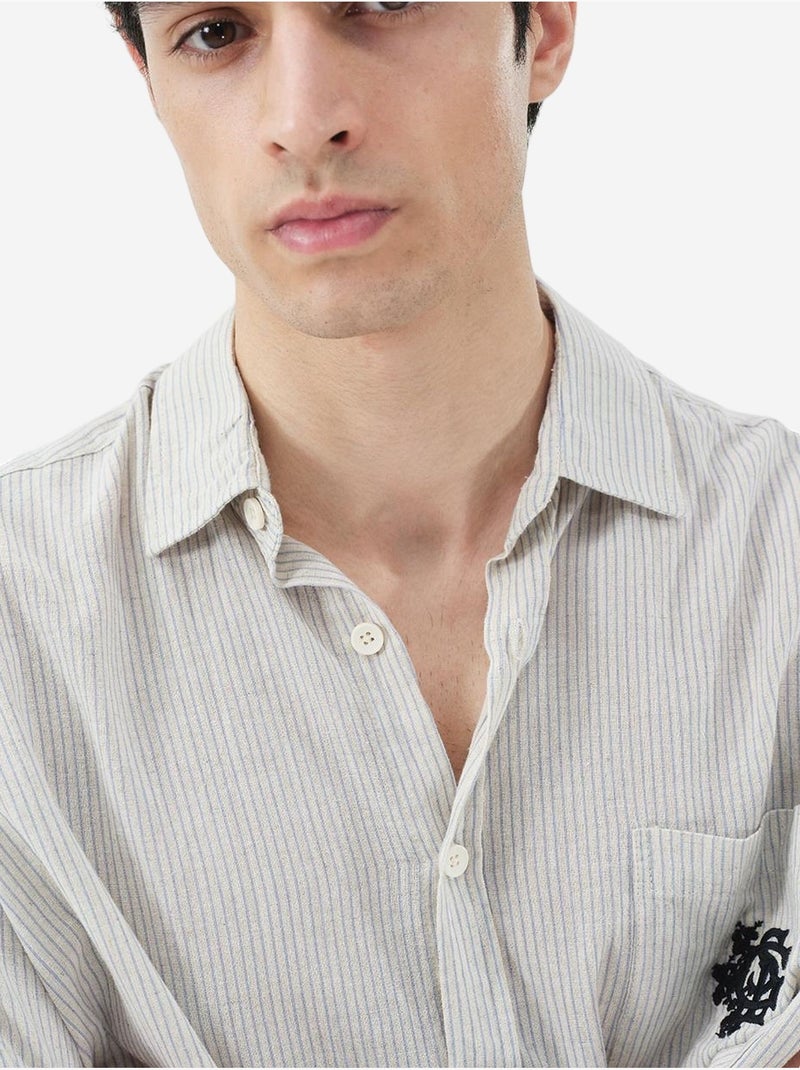 Chemise à rayures en coton, tissage velours giesto Blanc cassé - Kiabi
