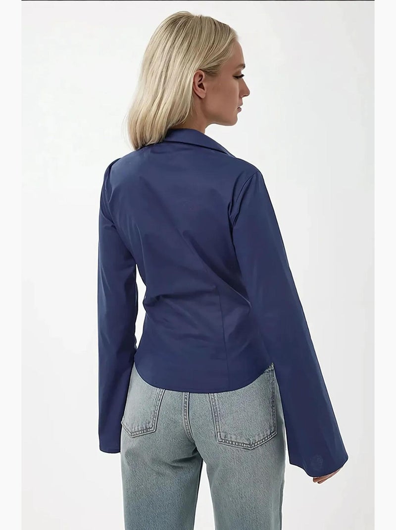 Chemise ajustée à manches longues hiccup Bleu marine - Kiabi