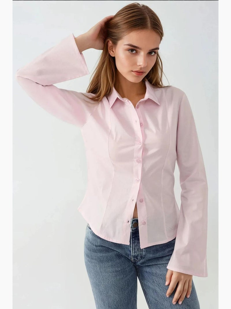 Chemise ajustée à manches longues hiccup Rose pâle - Kiabi