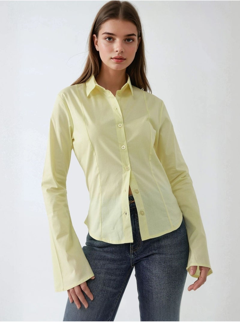 Chemise ajustée à manches longues Jaune citron - Kiabi