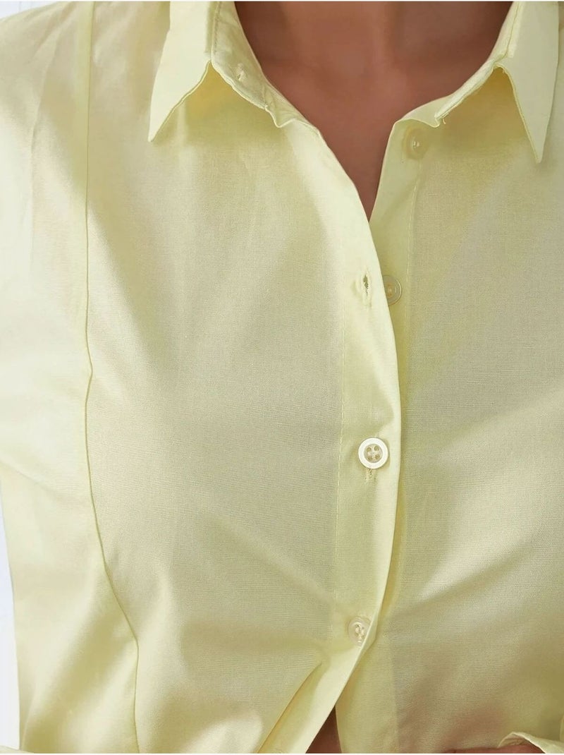 Chemise ajustée à manches longues Jaune citron - Kiabi