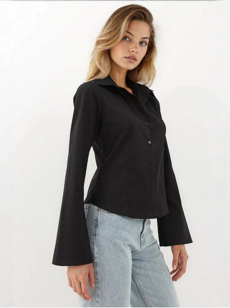 Chemise ajustée à manches longues Noir - Kiabi