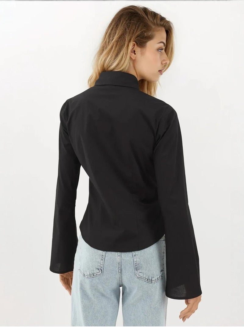 Chemise ajustée à manches longues Noir - Kiabi