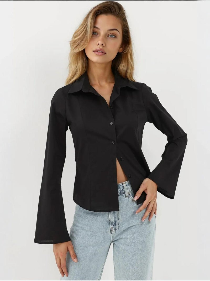 Chemise ajustée à manches longues Noir - Kiabi