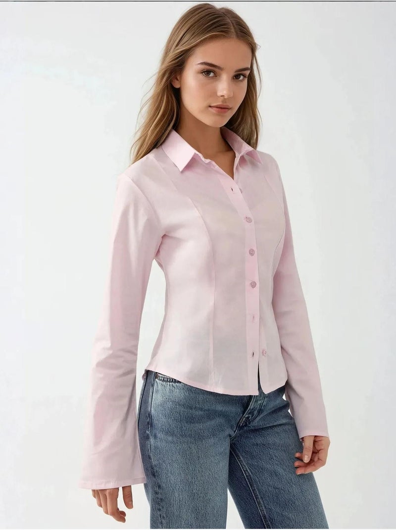 Chemise ajustée à manches longues Rose pâle - Kiabi