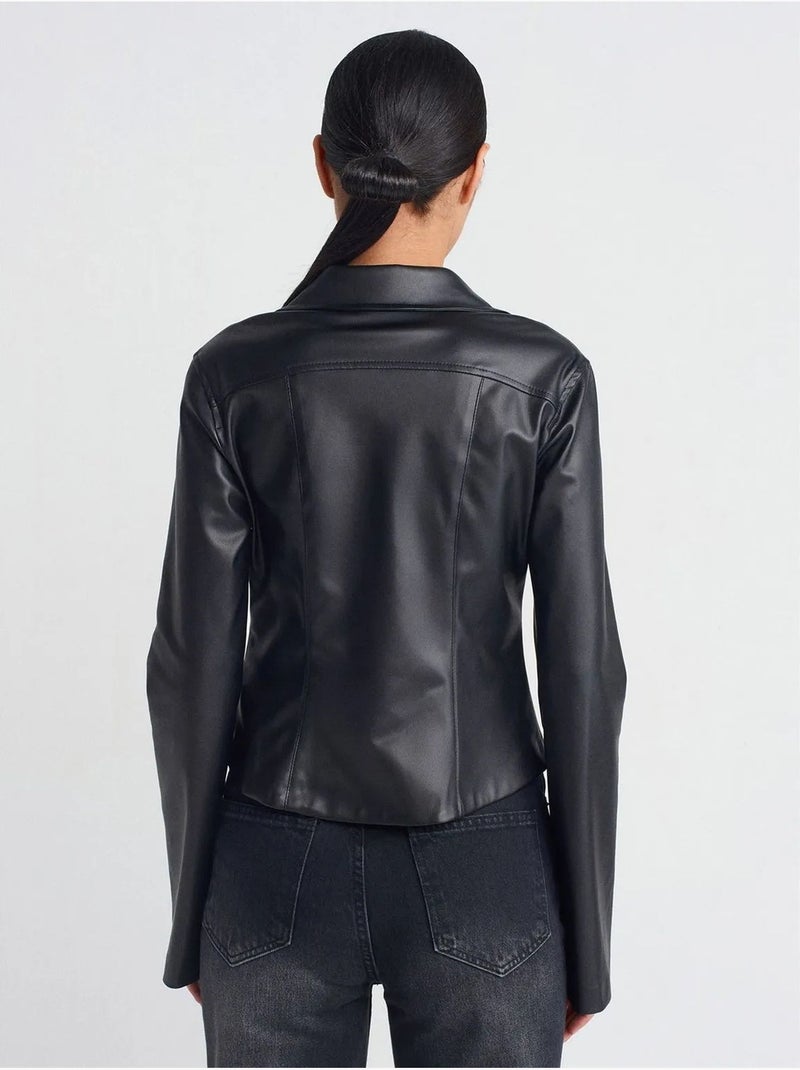 Chemise ajustée aspect cuir dilvin Noir - Kiabi