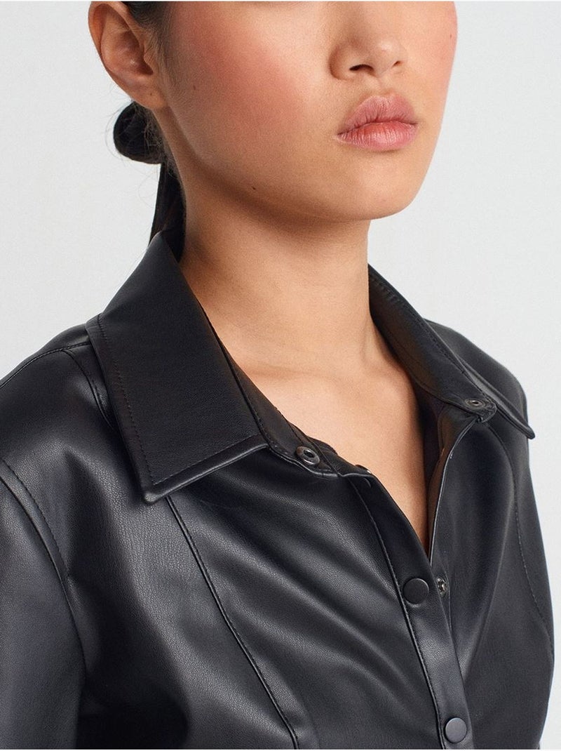 Chemise ajustée aspect cuir dilvin Noir - Kiabi