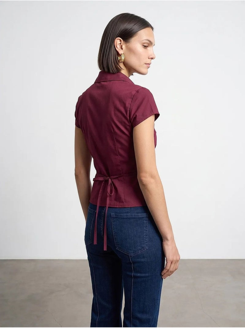Chemise ajustée en popeline de coton avec lien dilvin Rouge bordeaux - Kiabi