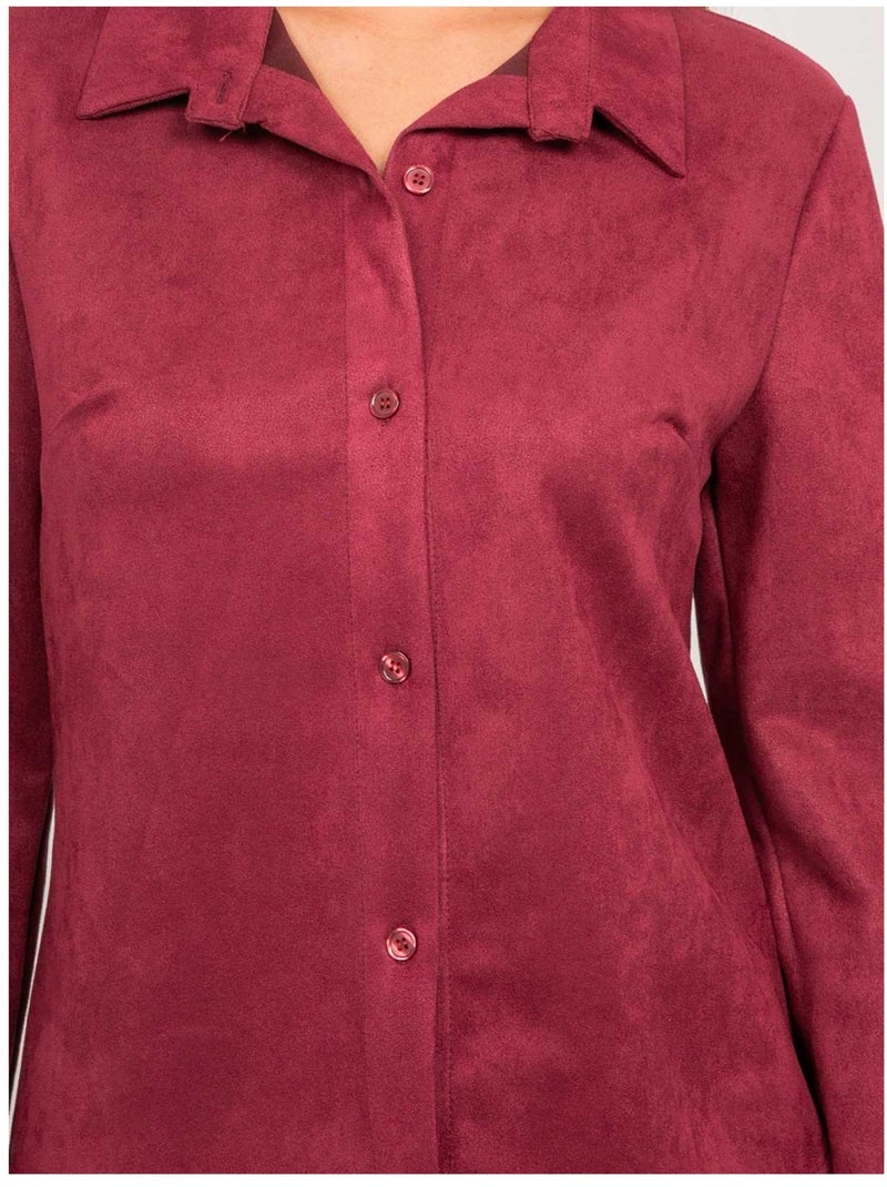 Chemise ajustée suédine ologane Bordeaux - Kiabi