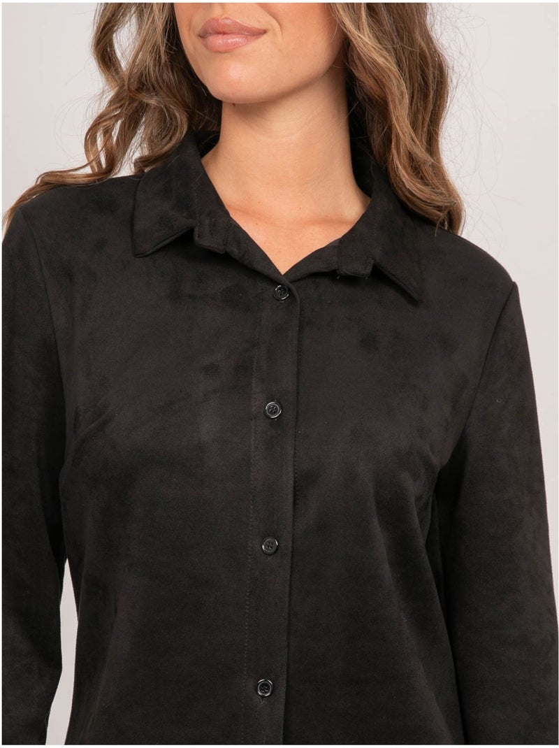 Chemise ajustée suédine ologane Noir - Kiabi