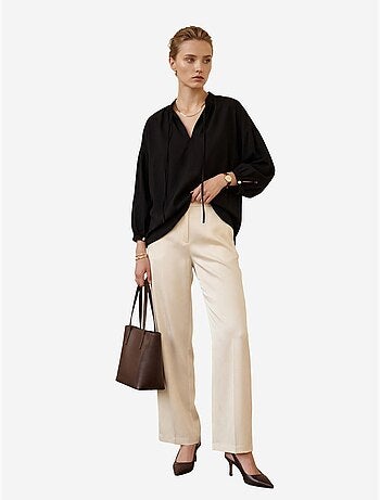 Chemise ample à manches longues en crêpe avec col mandarin my fashion