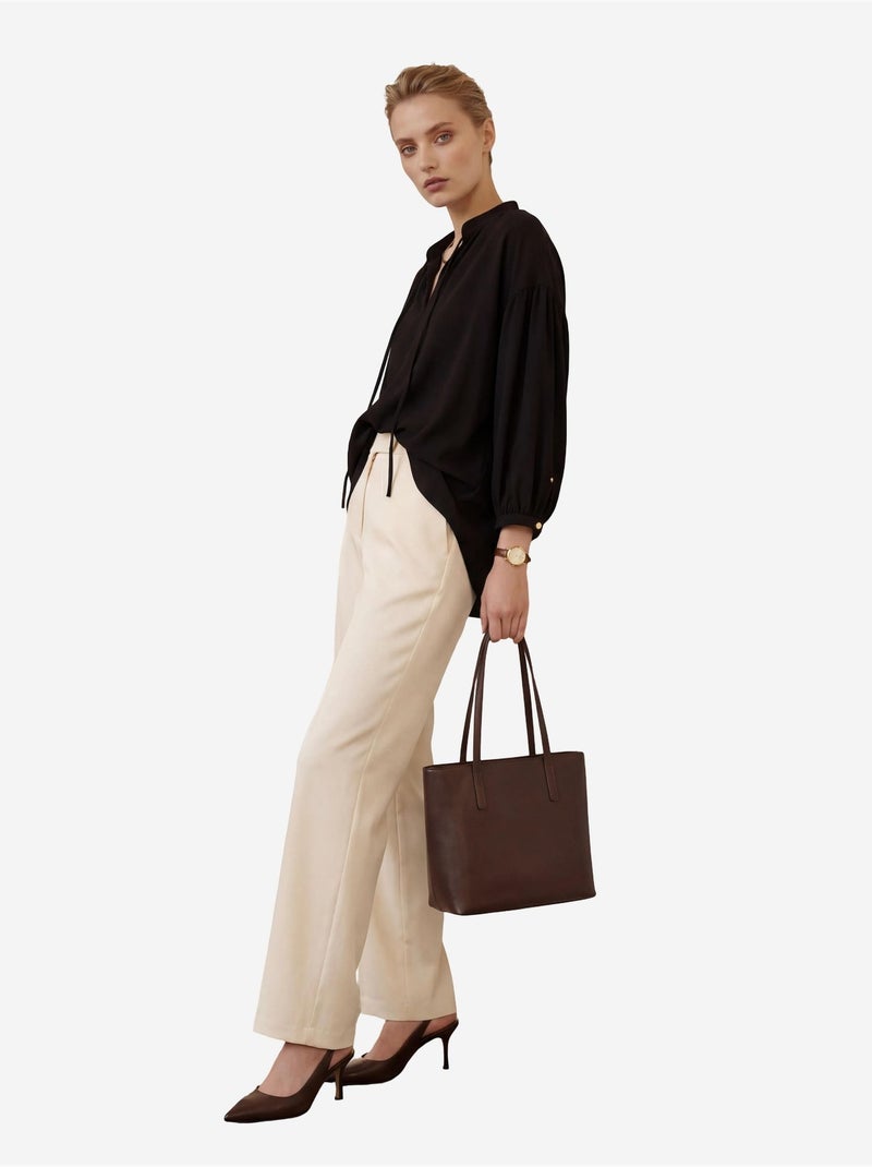 Chemise ample à manches longues en crêpe avec col mandarin my fashion Noir - Kiabi