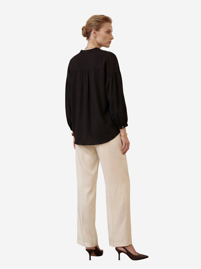 Chemise ample à manches longues en crêpe avec col mandarin my fashion Noir - Kiabi