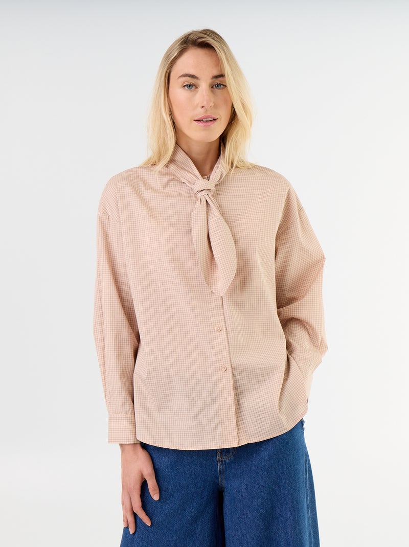 Chemise ample à manches longues et col lavallière Beige - Kiabi