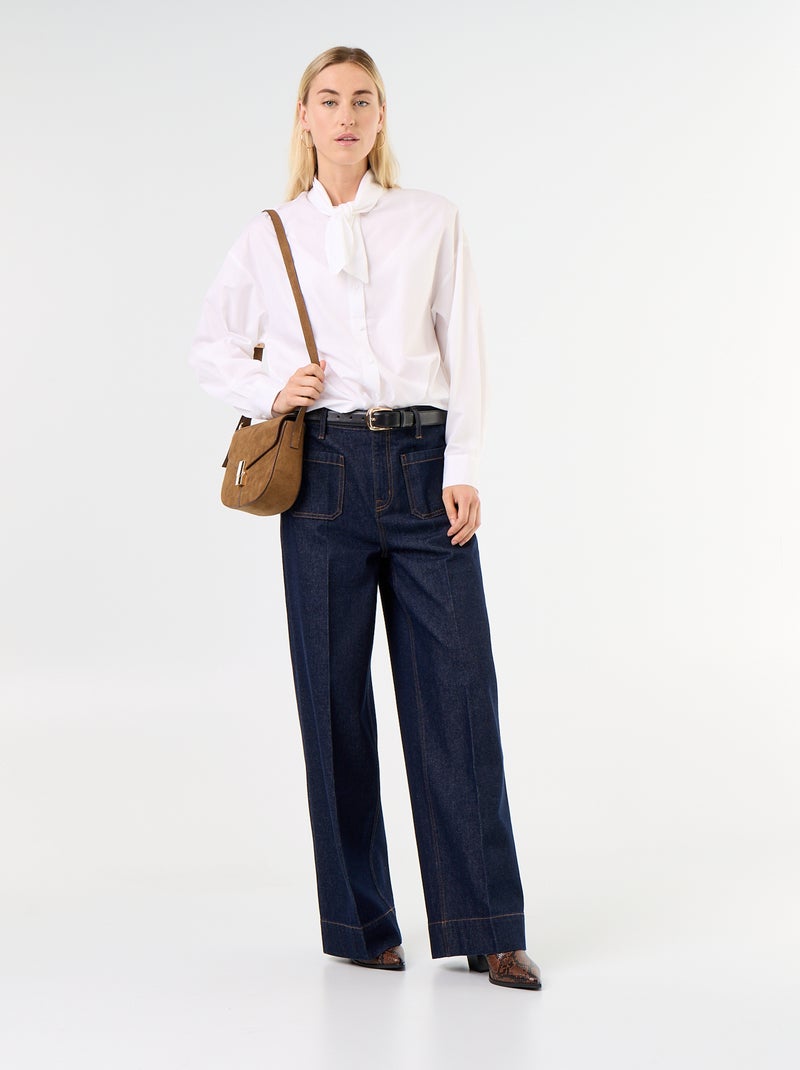 Chemise ample à manches longues et col lavallière Blanc - Kiabi
