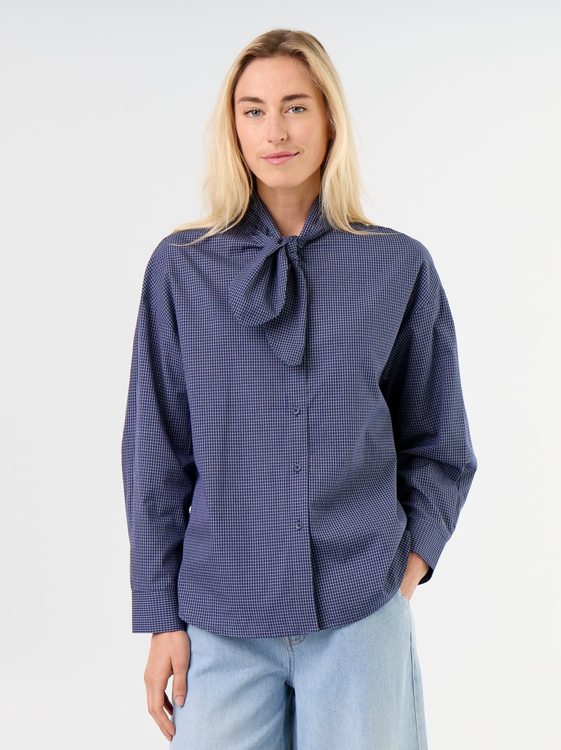 Chemise ample à manches longues et col lavallière Bleu - Kiabi