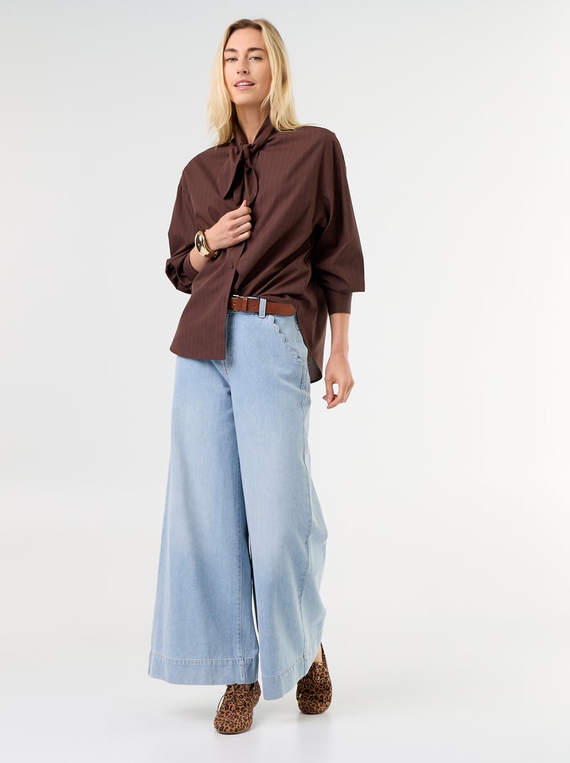 Chemise ample à manches longues et col lavallière Marron - Kiabi