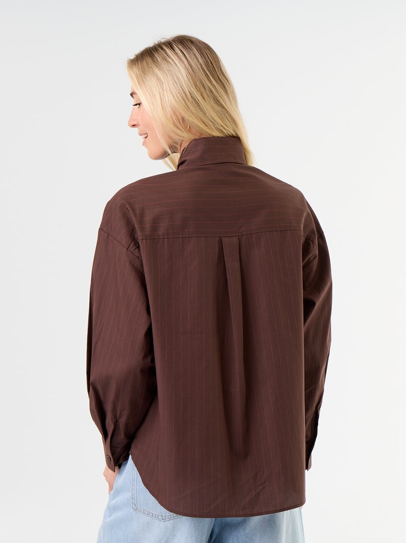 Chemise ample à manches longues et col lavallière Marron - Kiabi