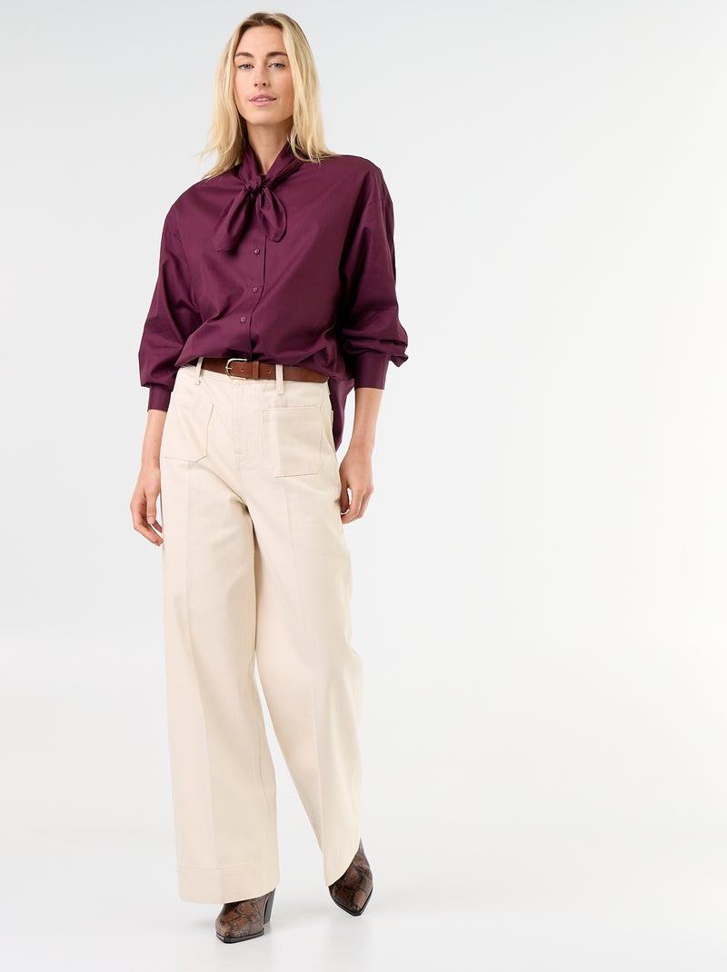 Chemise ample à manches longues et col lavallière Rose - Kiabi
