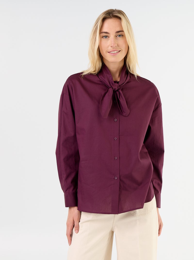 Chemise ample à manches longues et col lavallière Rose - Kiabi