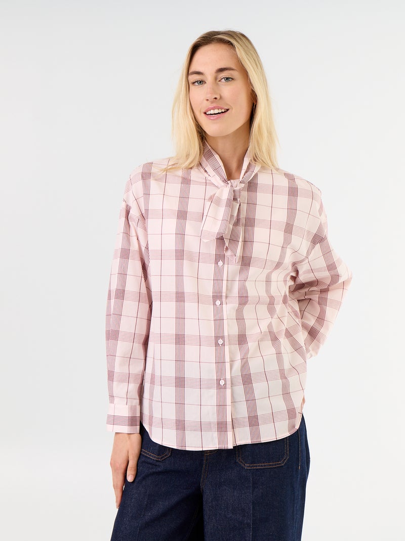 Chemise ample à manches longues et col lavallière Rose - Kiabi