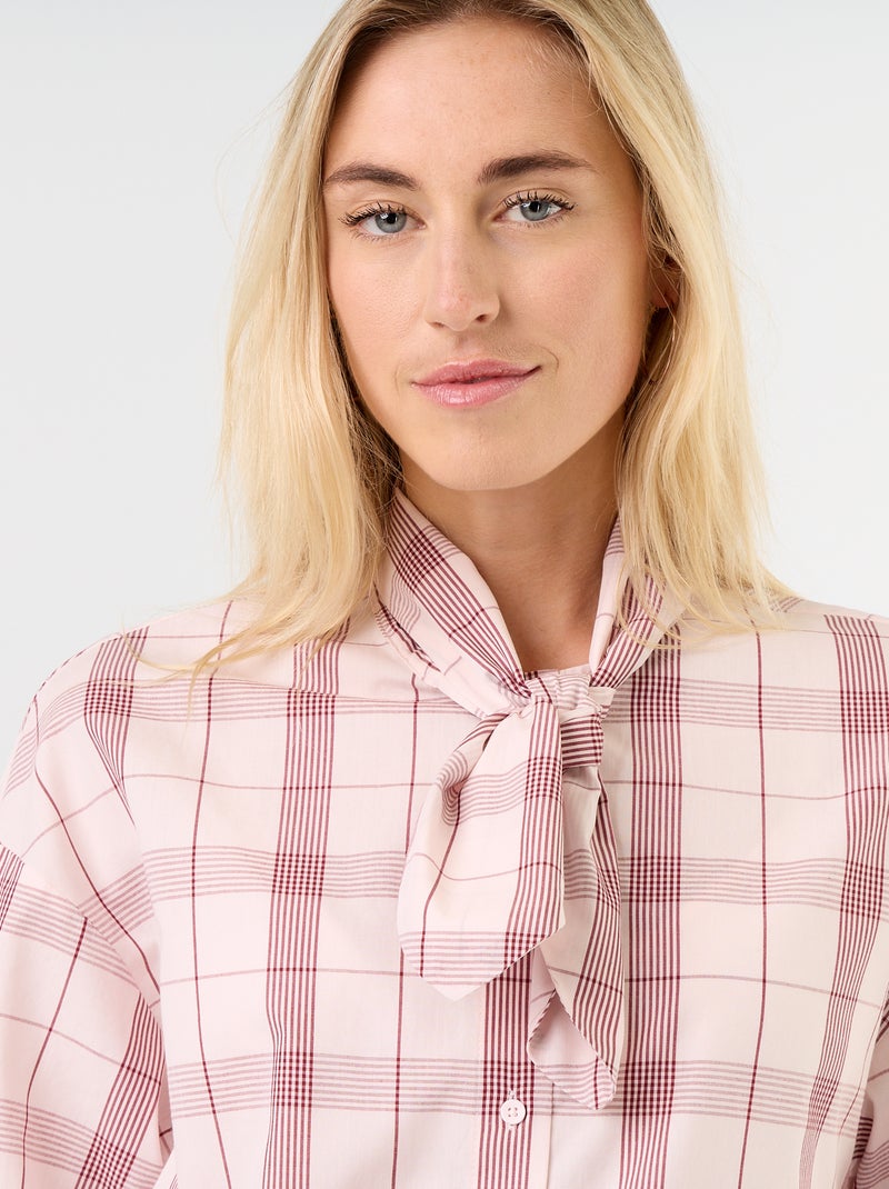 Chemise ample à manches longues et col lavallière Rose - Kiabi